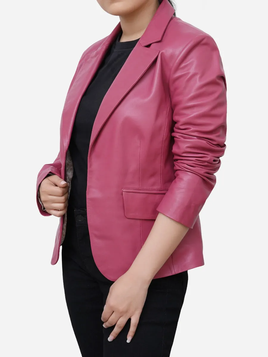 Zoey Casual Leather Barbie Pink Blazer