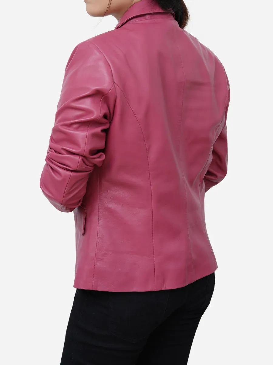 Zoey Casual Leather Barbie Pink Blazer